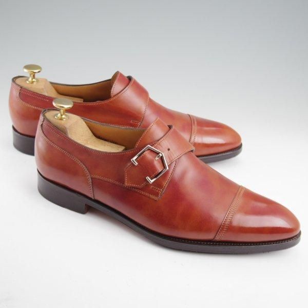 極美品★ジョンロブ 7.5E【現行定価20万円以上★ミュージアムカーフ/BRENTWOOD/モンクストラップ】2511ラスト/NEW GOLD/茶/JOHN LOBB★m176