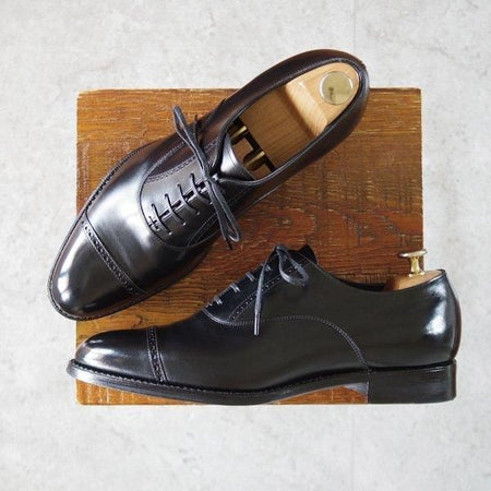 極美品★三陽山長 SIZE 7【定価￥94,600-★弦六郎/R2010ラスト】GENROKUROU/パンチドキャップトゥ/カーフ/黒/メンズ/Sanyo Yamacho★m182