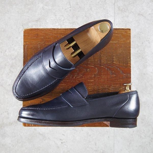 極上★クロケット&ジョーンズ 7E【モデル定価￥107,800-★バーニーズNY別注/SELHURST】366ラスト/コインローファー/紺/メンズ★m227