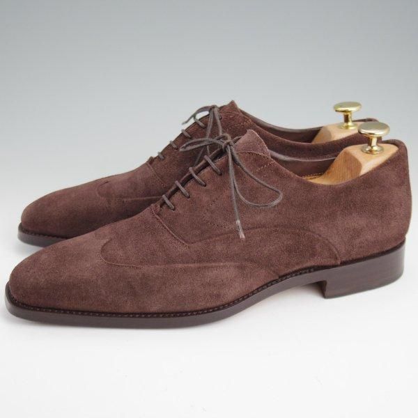 美品★(伊)サントーニ SIZE 5.5【上級★グッドイヤーウェルテッド製法/ブラインドブローグ】10728/スエード/濃茶/メンズ/Santoni★m236