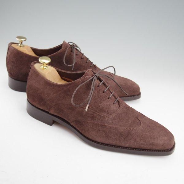 美品★(伊)サントーニ SIZE 5.5【上級★グッドイヤーウェルテッド製法/ブラインドブローグ】10728/スエード/濃茶/メンズ/Santoni★m236