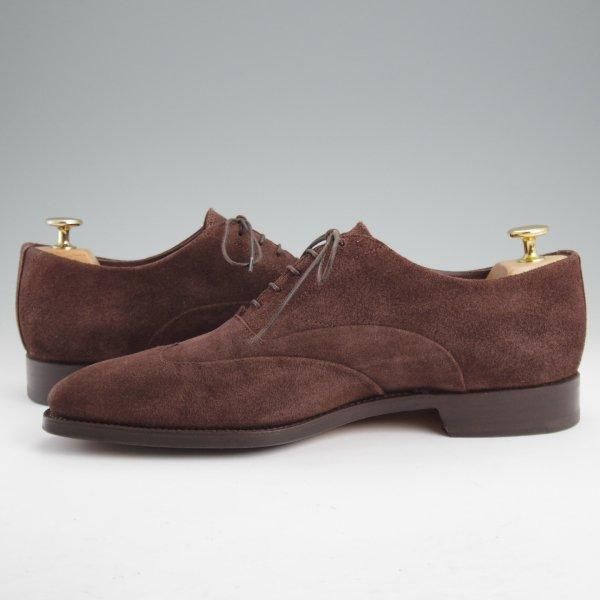 美品★(伊)サントーニ SIZE 5.5【上級★グッドイヤーウェルテッド製法/ブラインドブローグ】10728/スエード/濃茶/メンズ/Santoni★m236
