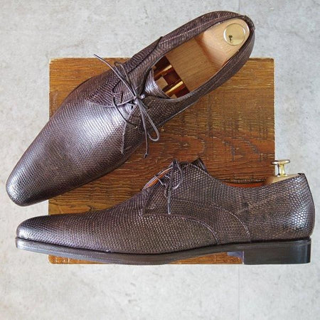 未使用★(伊)サントーニ SIZE 9.5【貴重★リザード仕様/Vフロント/濃茶】プレーントゥ/メンズ/Santoni★m261