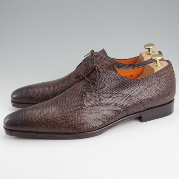 未使用★(伊)サントーニ SIZE 9.5【貴重★リザード仕様/Vフロント/濃茶】プレーントゥ/メンズ/Santoni★m261