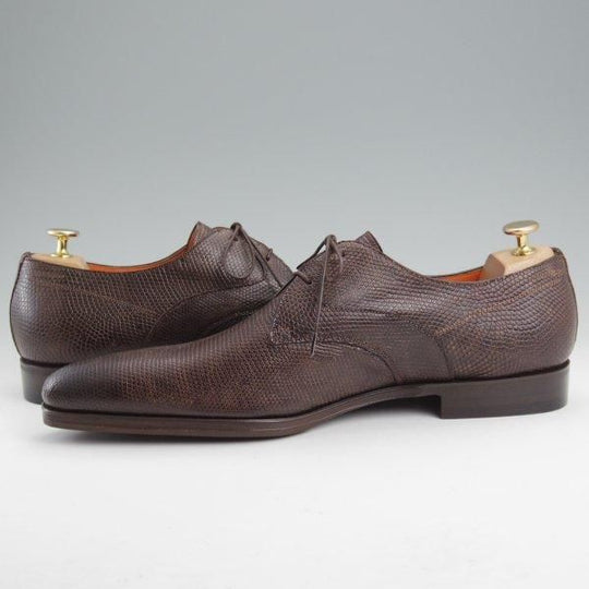 未使用★(伊)サントーニ SIZE 9.5【貴重★リザード仕様/Vフロント/濃茶】プレーントゥ/メンズ/Santoni★m261