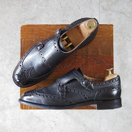 極上★チャーチ 65F/UK6.5【★MINSTER H/ダブルモンク】81ラスト/ミンスター/パンチングレザー/黒/メンズ/Church's★m296