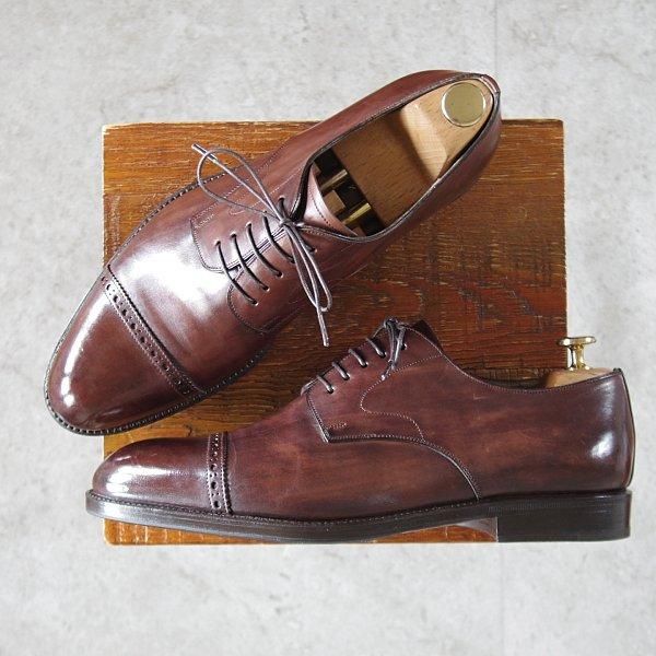 極美品★(伊)タニノクリスチー SIZE 7.5【貴重★ブラックラピド製法/パンチドキャップトゥ】カーフ/濃茶/メンズ/TANINO CRISCI★m315