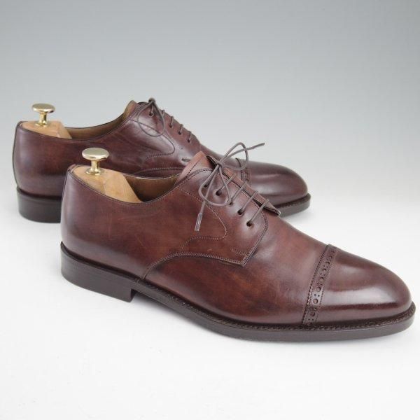 極美品★(伊)タニノクリスチー SIZE 7.5【貴重★ブラックラピド製法/パンチドキャップトゥ】カーフ/濃茶/メンズ/TANINO CRISCI★m315