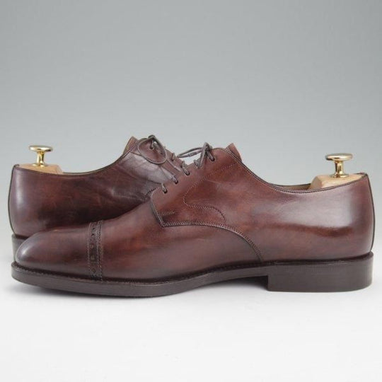 極美品★(伊)タニノクリスチー SIZE 7.5【貴重★ブラックラピド製法/パンチドキャップトゥ】カーフ/濃茶/メンズ/TANINO CRISCI★m315