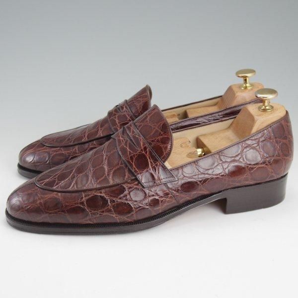 極美品★(伊)タニノクリスチー SIZE 8【高額★クロコダイル仕様/コインローファー】スリッポン/濃茶/メンズ/TANINO CRISCI★m318