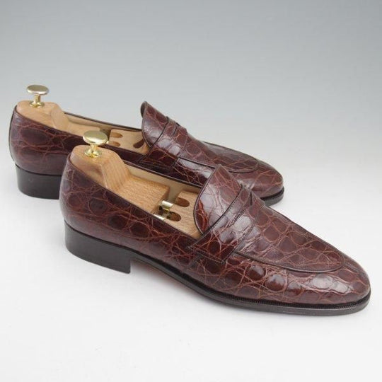 極美品★(伊)タニノクリスチー SIZE 8【高額★クロコダイル仕様/コインローファー】スリッポン/濃茶/メンズ/TANINO CRISCI★m318