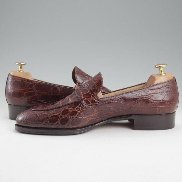 極美品★(伊)タニノクリスチー SIZE 8【高額★クロコダイル仕様/コインローファー】スリッポン/濃茶/メンズ/TANINO CRISCI★m318