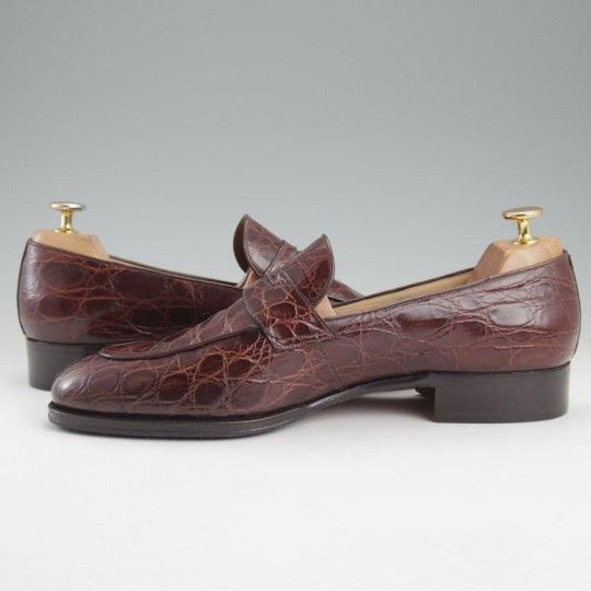極美品★(伊)タニノクリスチー SIZE 8【高額★クロコダイル仕様/コインローファー】スリッポン/濃茶/メンズ/TANINO CRISCI★m318