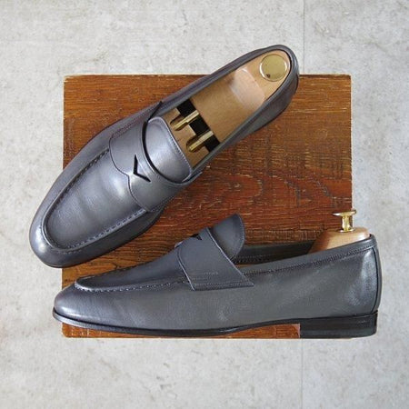 未使用★(伊)サントーニ SIZE 7【★コインローファー/13903】カーフ/灰/メンズ/Santoni★m356