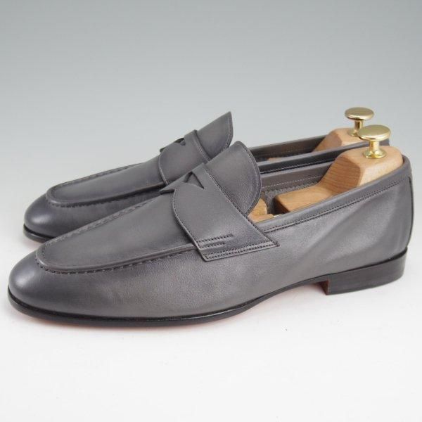 未使用★(伊)サントーニ SIZE 7【★コインローファー/13903】カーフ/灰/メンズ/Santoni★m356