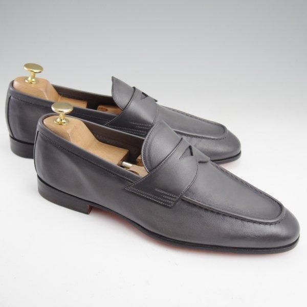 未使用★(伊)サントーニ SIZE 7【★コインローファー/13903】カーフ/灰/メンズ/Santoni★m356