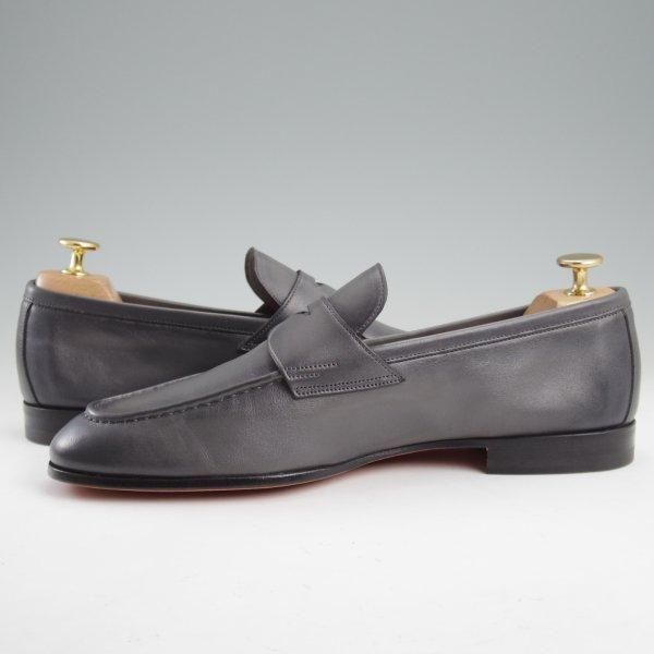 未使用★(伊)サントーニ SIZE 7【★コインローファー/13903】カーフ/灰/メンズ/Santoni★m356