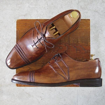 極美品★(伊)タニノクリスチー SIZE 8【世界300足限定★ブラックラピド製法/MEILO】オックスフォードシューズ/茶/TANINO CRISCI★m358