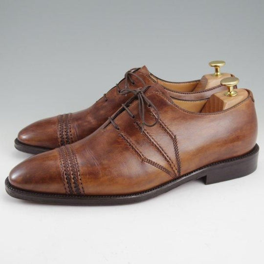 極美品★(伊)タニノクリスチー SIZE 8【世界300足限定★ブラックラピド製法/MEILO】オックスフォードシューズ/茶/TANINO CRISCI★m358