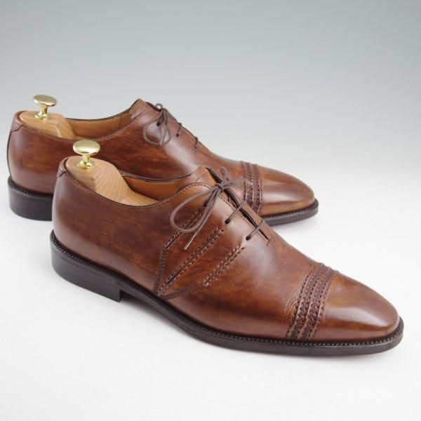 極美品★(伊)タニノクリスチー SIZE 8【世界300足限定★ブラックラピド製法/MEILO】オックスフォードシューズ/茶/TANINO CRISCI★m358