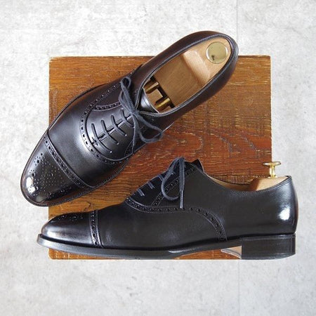 極上★(台東区)ジョーワークス SIZE 7.5【注文価格￥107,800〜★セミブローグ/黒】カーフ/メンズ/JOE WORKS★m412
