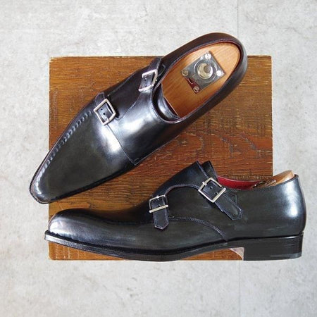 未使用★(伊)シルヴァノ・ラッタンジ SIZE 6.5【現行価格75万円程度★純正ツリー付/GEORGE】シャドウステッチ/ダブルモンク/黒★m413