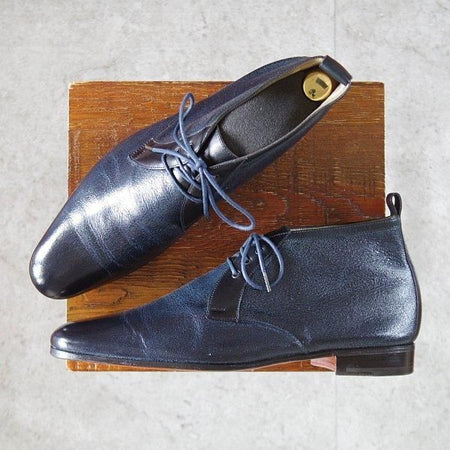 極上★(伊製)HERMES/エルメス SIZE 41【★チャッカブーツ/紺】レザー/メンズ★m420
