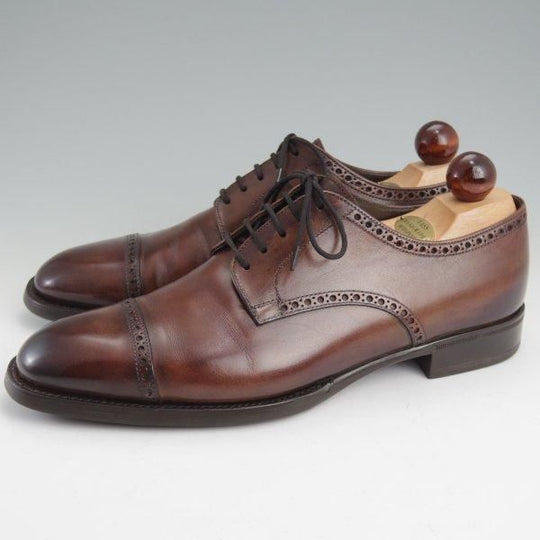 極上★(伊)シルヴァノ・サセッティ SIZE 6.5【ブラックラピド製法★シューツリー付き/クォーターブローグ】濃茶/Silvano Sassetti★m423
