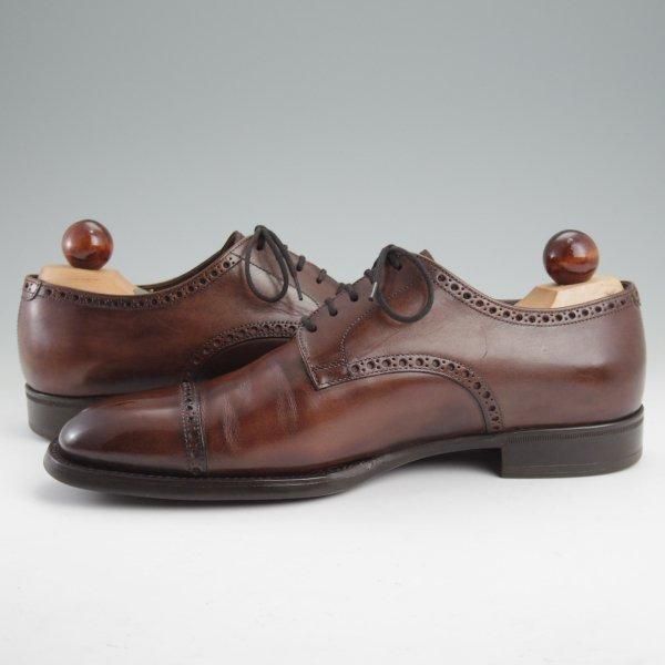 極上★(伊)シルヴァノ・サセッティ SIZE 6.5【ブラックラピド製法★シューツリー付き/クォーターブローグ】濃茶/Silvano Sassetti★m423