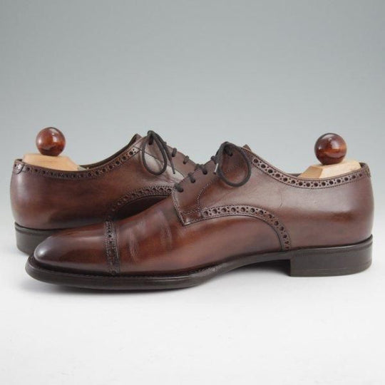 極上★(伊)シルヴァノ・サセッティ SIZE 6.5【ブラックラピド製法★シューツリー付き/クォーターブローグ】濃茶/Silvano Sassetti★m423
