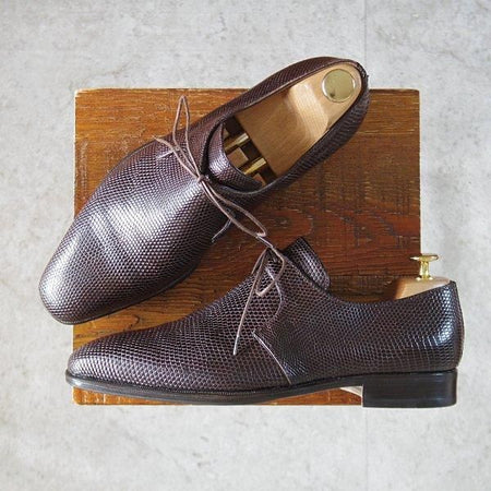 極美品★(伊)タニノクリスチー SIZE 7【高額★リザード仕様/Vフロント】プレーントゥ/濃茶/メンズ/TANINO CRISCI★m425