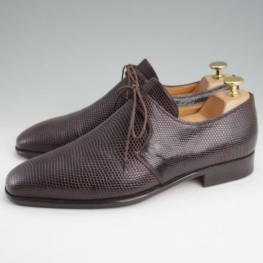 極美品★(伊)タニノクリスチー SIZE 7【高額★リザード仕様/Vフロント】プレーントゥ/濃茶/メンズ/TANINO CRISCI★m425