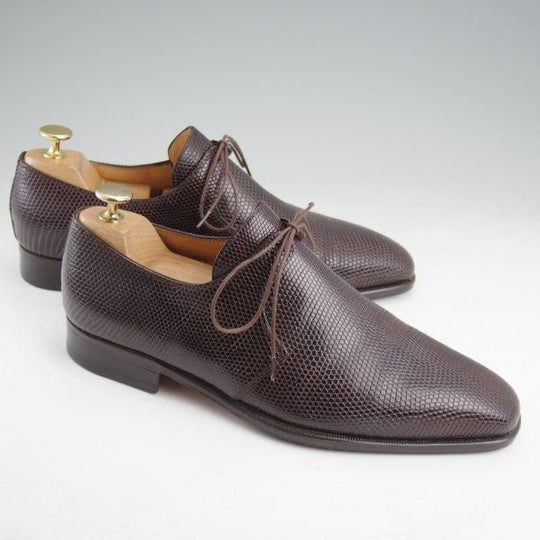極美品★(伊)タニノクリスチー SIZE 7【高額★リザード仕様/Vフロント】プレーントゥ/濃茶/メンズ/TANINO CRISCI★m425