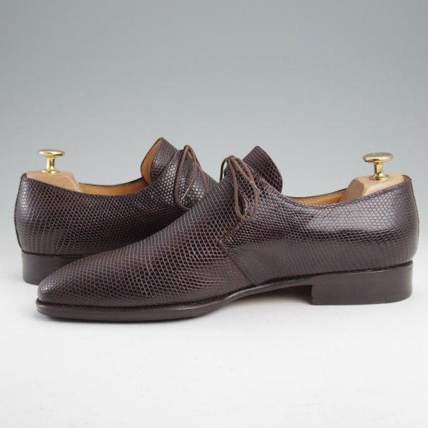 極美品★(伊)タニノクリスチー SIZE 7【高額★リザード仕様/Vフロント】プレーントゥ/濃茶/メンズ/TANINO CRISCI★m425