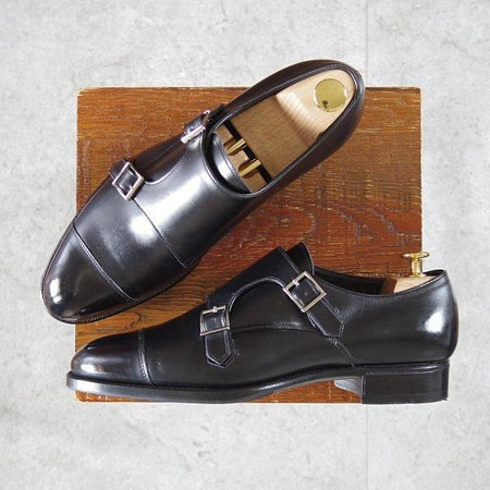 極美品★三陽山長 SIZE 7【定価￥94,600-★源四郎/ダブルモンク/R2010ラスト】カーフ/黒/メンズ/GENSHIRO/Sanyo Yamacho★m456