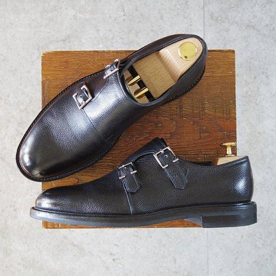 美品★ジョンロブ 6.5E【定価￥267,300-★MORVAL/(水牛)バッファローレザー仕様】0015ラスト/ダブルモンク/黒/メンズ/JOHN LOBB★m480