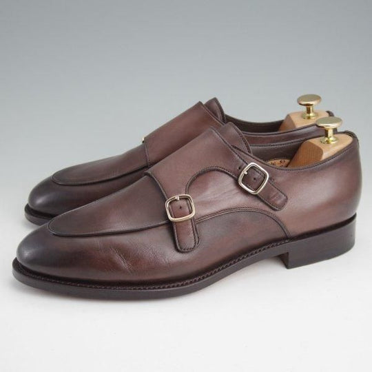 極美品★(伊)サントーニ SIZE 8【定価￥140,800-★グッドイヤーウェルテッド製法/ダブルモンク】16036/カーフ/濃茶/メンズ/Santoni★m482