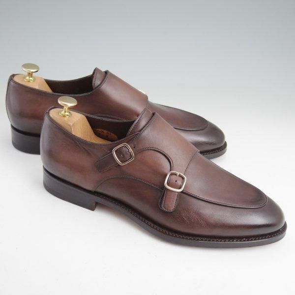 極美品★(伊)サントーニ SIZE 8【定価￥140,800-★グッドイヤーウェルテッド製法/ダブルモンク】16036/カーフ/濃茶/メンズ/Santoni★m482