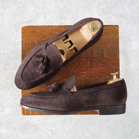 極上★(スペイン製)カルミナ SIZE 6【定価￥89,100-★タッセルローファー/80215】UETAMラスト/スエード/濃茶/メンズ/CARMINA★m500