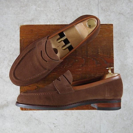 極上★三陽山長 SIZE 8【定価￥88,000-★弥伍郎/R2013ラスト】コインローファー/スエード/茶/メンズ/Sanyo Yamacho★m506