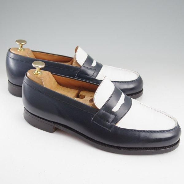 極上★J.M.ウエストン 7.5E【現行定価￥151,800-★180/コインローファー】41ラスト/カーフ/紺×白/メンズ/Weston/ウェストン★m510