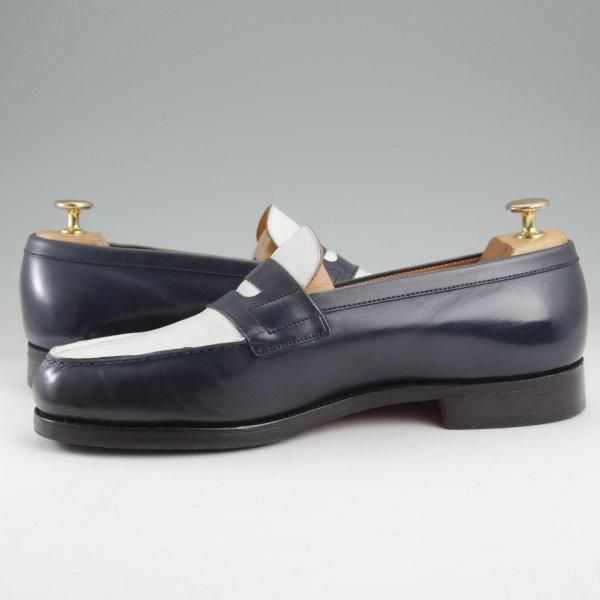 極上★J.M.ウエストン 7.5E【現行定価￥151,800-★180/コインローファー】41ラスト/カーフ/紺×白/メンズ/Weston/ウェストン★m510