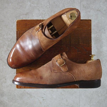 極上★(伊)F.LLIジャコメッティ SIZE 41【貴重★つま先コードバン仕様/FG397】モンクストラップ/茶/Giacometti★m527