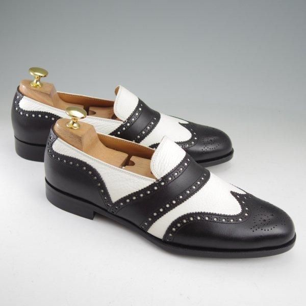 未使用★Iugen/イウゲン SIZE 6.5【定価￥44,000-★ローファー/IG202】スリッポン/カーフ×グレインレザー/黒×白/メンズ★m530