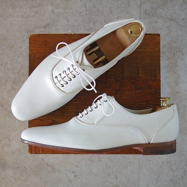 未使用★(伊製)HERMES/エルメス SIZE 42【貴重★CHEVRE(山羊革)仕様/プレーントゥ】白/メンズ★m535