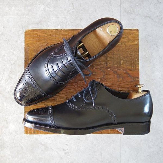 極上★(台東区)ジョーワークス SIZE 6.5【注文価格￥107,800〜★(独)ワインハイマー社のカーフ/セミブローグ】黒/メンズ/JOE WORKS★m553