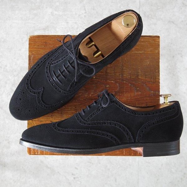 未使用★クロケット&ジョーンズ 9E【現行定価10万円以上★FINSBURY/341ラスト】SHIPS別注/フルブローグ/スエード/黒/Crockett&Jones★m574