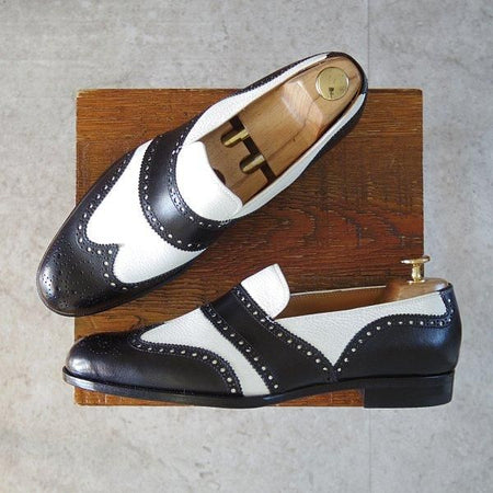 未使用★Iugen/イウゲン SIZE 7【定価￥44,000-★ローファー/IG202】スリッポン/カーフ×グレインレザー/黒×白/メンズ★m613