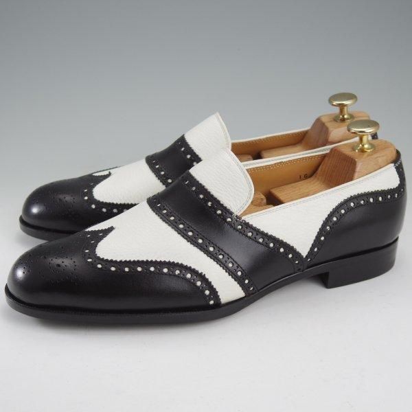 未使用★Iugen/イウゲン SIZE 7【定価￥44,000-★ローファー/IG202】スリッポン/カーフ×グレインレザー/黒×白/メンズ★m613