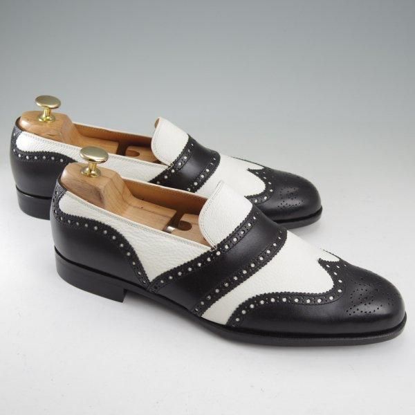 未使用★Iugen/イウゲン SIZE 7【定価￥44,000-★ローファー/IG202】スリッポン/カーフ×グレインレザー/黒×白/メンズ★m613